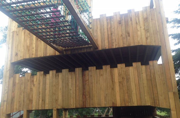 Timber high level bridge enclosed in robust custom-made scramble netting
