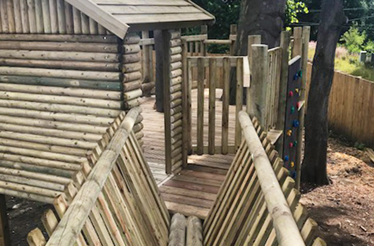 Tree deck with V Timber bridge access