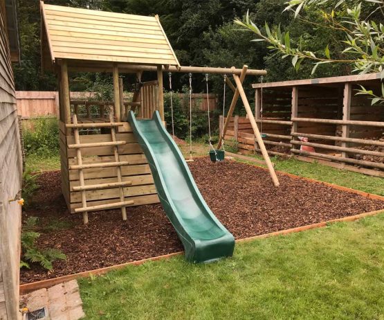 Garden Play Fort with Cargo Net and Swing Extension